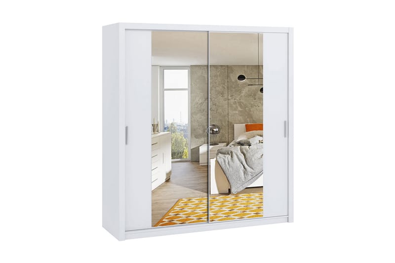 Julissa Garderobe 200 cm med Speil - Hvit - Oppbevaring - Klesoppbevaring - Garderober & garderobesystem