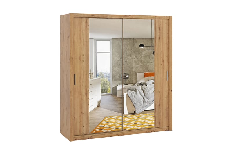 Julissa Garderobe 200 cm med Speil - Natur - Oppbevaring - Klesoppbevaring - Garderober & garderobesystem