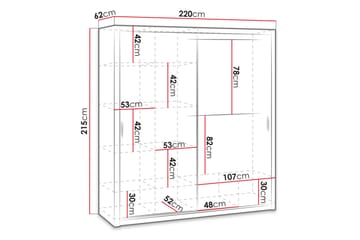 Julissa Garderobe 220 cm med Speil - Hvit - Oppbevaring - Klesoppbevaring - Garderober & garderobesystem