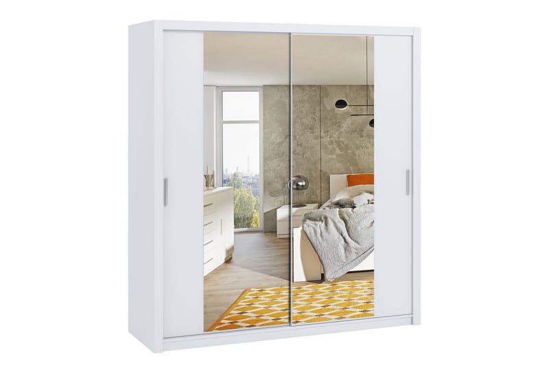Julissa Garderobe 220 cm med Speil - Hvit - Oppbevaring - Klesoppbevaring - Garderober & garderobesystem