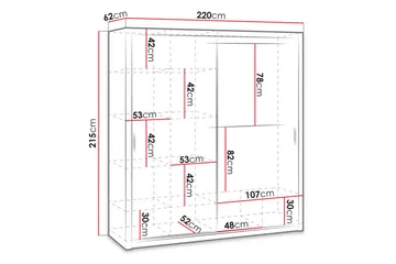 Julissa Garderobe 220 cm med Speil - Natur - Oppbevaring - Klesoppbevaring - Garderober & garderobesystem