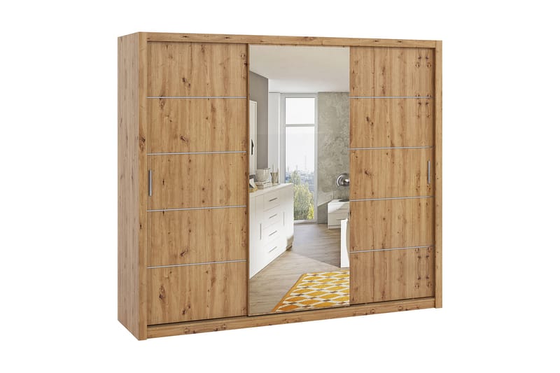 Julissa Garderobe 250 cm med Speil - Natur - Oppbevaring - Klesoppbevaring - Garderober & garderobesystem
