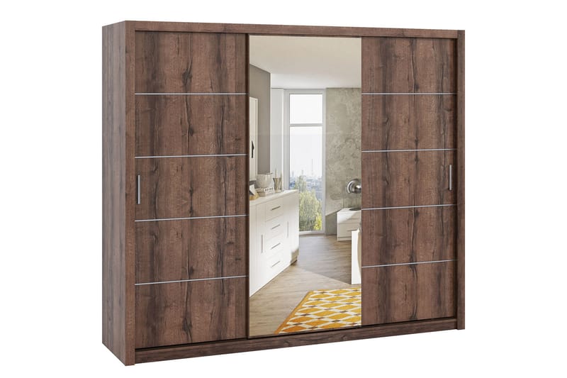 Julissa Garderobe 250 cm med Speil - Natur - Oppbevaring - Klesoppbevaring - Garderober & garderobesystem - Garderobeskap & klesskap