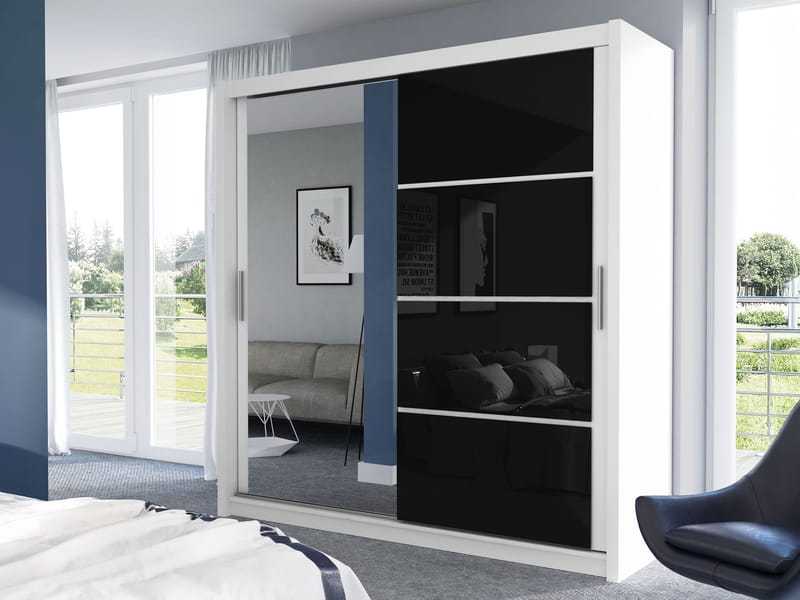 Juniper Garderobe med speil 203x215 cm - hvit/svart - Oppbevaring - Klesoppbevaring - Garderober & garderobesystem - Garderobeskap & klesskap