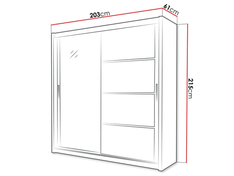 Juniper Garderobe med speil 203x215 cm - hvit/svart - Oppbevaring - Klesoppbevaring - Garderober & garderobesystem - Garderobeskap & klesskap