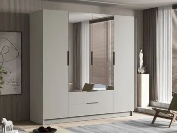 Kelros Garderobeskapeskap med speil 200x216 cm - Beige - Oppbevaring - Klesoppbevaring - Garderober & garderobesystem