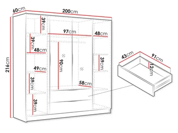 Kelros Garderobeskapeskap med speil 200x216 cm - Brun - Oppbevaring - Klesoppbevaring - Garderober & garderobesystem