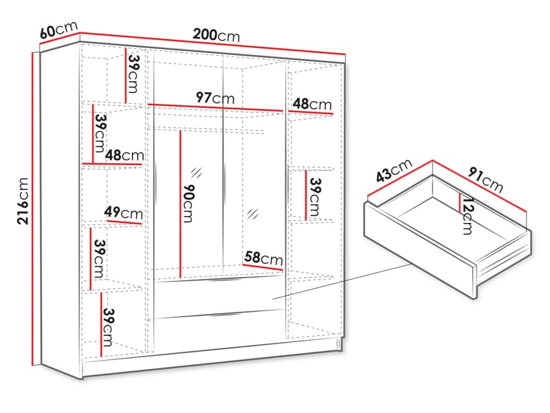 Kelros Garderobeskapeskap med speil 200x216 cm - Brun - Oppbevaring - Klesoppbevaring - Garderober & garderobesystem