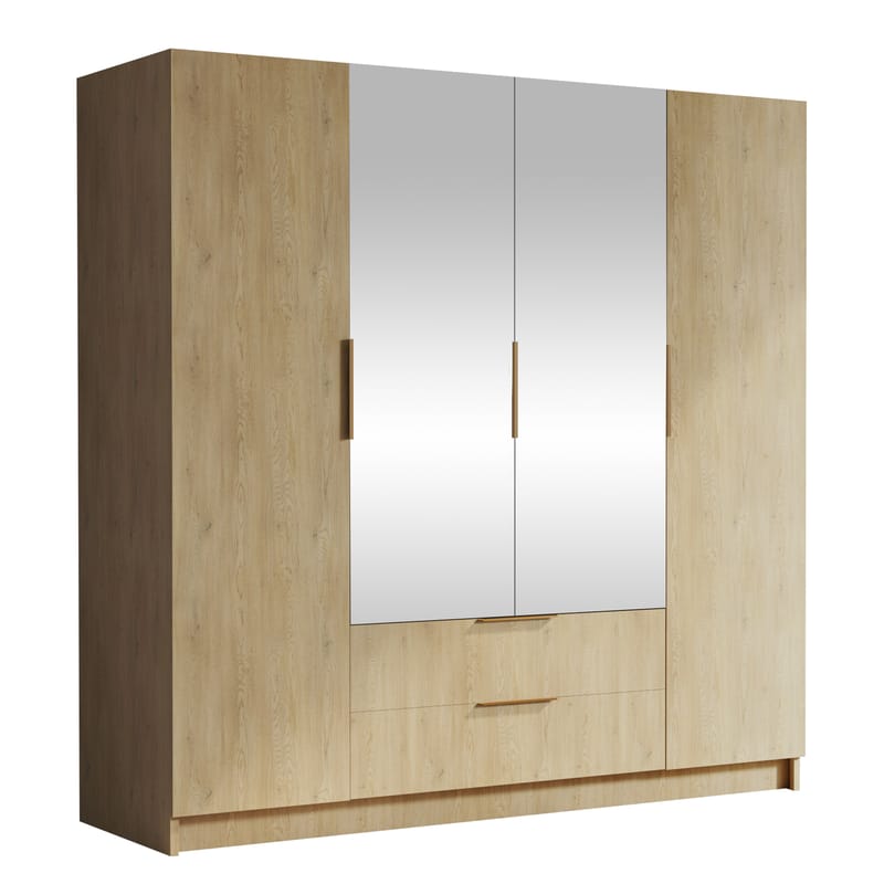 Kelros Garderobeskapeskap med speil 200x216 cm - Brun - Oppbevaring - Klesoppbevaring - Garderober & garderobesystem