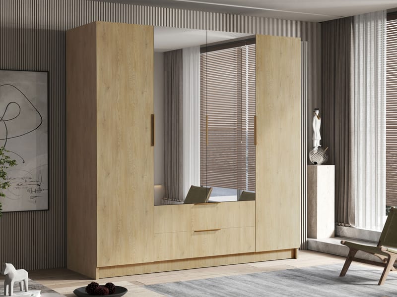 Kelros Garderobeskapeskap med speil 200x216 cm - Brun - Oppbevaring - Klesoppbevaring - Garderober & garderobesystem