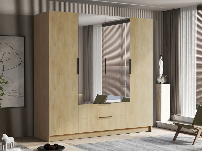 Kelros Garderobeskapeskap med speil 200x216 cm - Brun - Oppbevaring - Klesoppbevaring - Garderober & garderobesystem