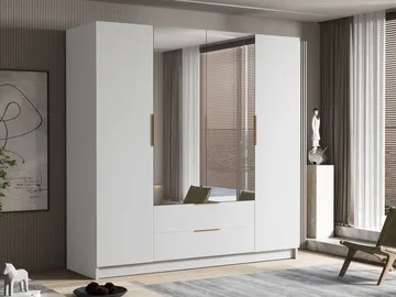 Kelros Garderobeskapeskap med speil 200x216 cm - Hvit - Oppbevaring - Klesoppbevaring - Garderober & garderobesystem