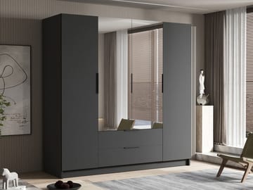 Kelros Garderobeskapeskap med speil 200x216 cm - Svart - Oppbevaring - Klesoppbevaring - Garderober & garderobesystem