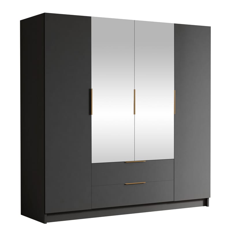 Kelros Garderobeskapeskap med speil 200x216 cm - Svart - Oppbevaring - Klesoppbevaring - Garderober & garderobesystem