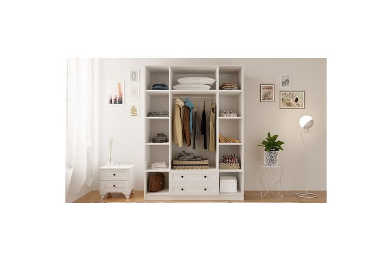 Kesra Garderobesskåp 140x184 cm - Matt Hvit - Oppbevaring - Klesoppbevaring - Garderober & garderobesystem - Garderobeskap & klesskap