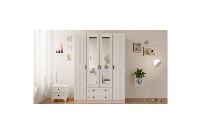 Kesra Garderobesskåp 140x184 cm - Matt Hvit - Oppbevaring - Klesoppbevaring - Garderober & garderobesystem - Garderobeskap & klesskap