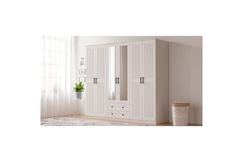 Kesra Garderobesskåp 210x184 cm - Matt Hvit - Oppbevaring - Klesoppbevaring - Garderober & garderobesystem - Garderobeskap & klesskap
