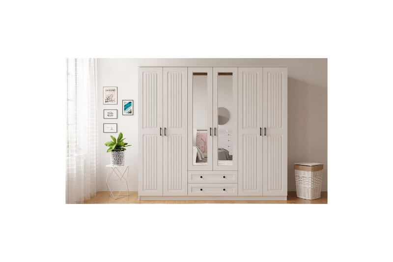 Kesra Garderobesskåp 210x184 cm - Matt Hvit - Oppbevaring - Klesoppbevaring - Garderober & garderobesystem - Garderobeskap & klesskap