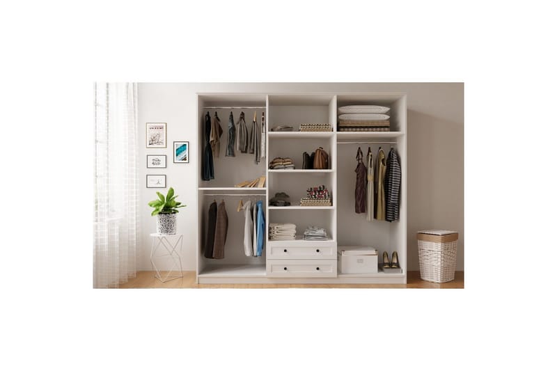 Kesra Garderobesskåp 210x184 cm - Matt Hvit - Oppbevaring - Klesoppbevaring - Garderober & garderobesystem - Garderobeskap & klesskap