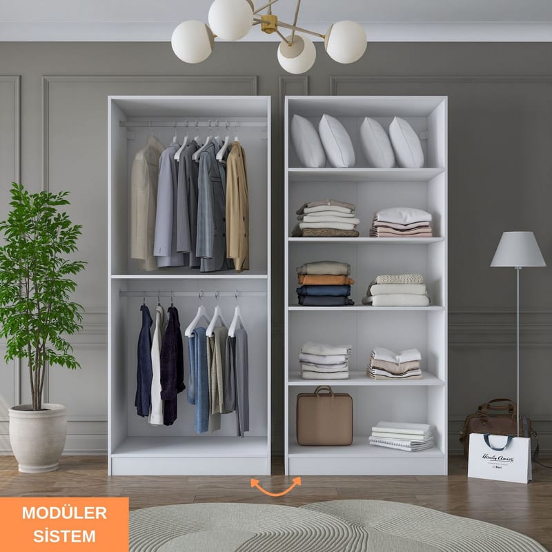 Klesskap Wallxpert Mira hylle BJ186 (180 x 210 x 57,5 cm) hvit - Hvit - Oppbevaring - Klesoppbevaring - Garderober & garderobesystem - Garderobeskap & klesskap