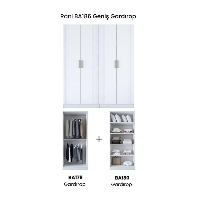 Klesskap Wallxpert Mira hylle BJ186 (180 x 210 x 57,5 cm) hvit - Hvit - Oppbevaring - Klesoppbevaring - Garderober & garderobesystem - Garderobeskap & klesskap
