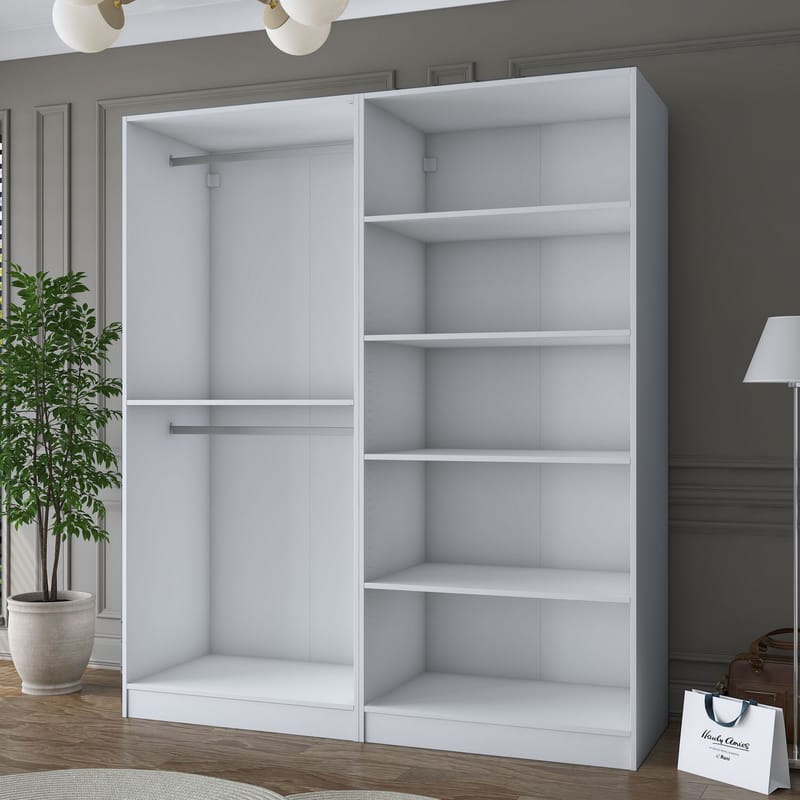 Klesskap Wallxpert Mira hylle BJ186 (180 x 210 x 57,5 cm) hvit - Hvit - Oppbevaring - Klesoppbevaring - Garderober & garderobesystem - Garderobeskap & klesskap