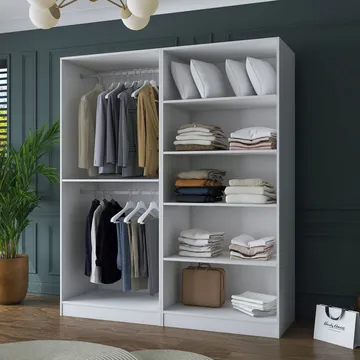 Klesskap Wallxpert Mira Shelf BJ156 (180 x 210 x 57,5 cm) Hvit - Hvit - Oppbevaring - Klesoppbevaring - Garderober & garderobesystem - Garderobeskap & klesskap
