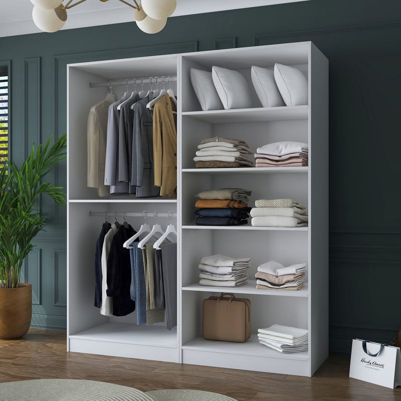 Klesskap Wallxpert Mira Shelf BJ156 (180 x 210 x 57,5 cm) Hvit - Hvit - Oppbevaring - Klesoppbevaring - Garderober & garderobesystem - Garderobeskap & klesskap