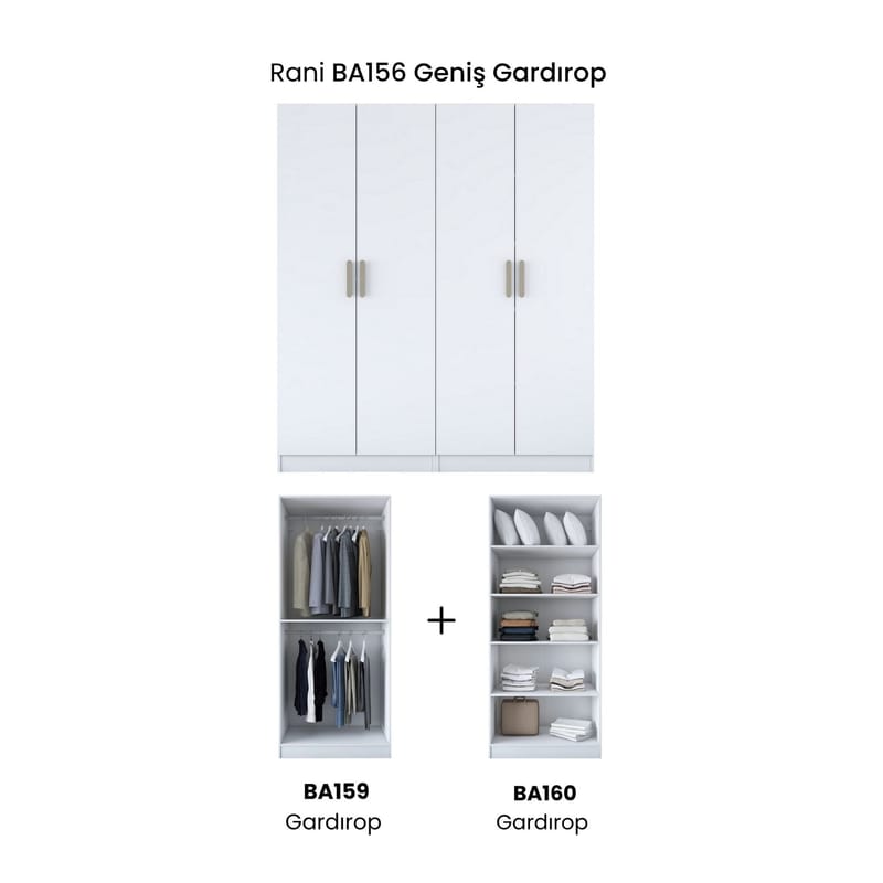 Klesskap Wallxpert Mira Shelf BJ156 (180 x 210 x 57,5 cm) Hvit - Hvit - Oppbevaring - Klesoppbevaring - Garderober & garderobesystem - Garderobeskap & klesskap