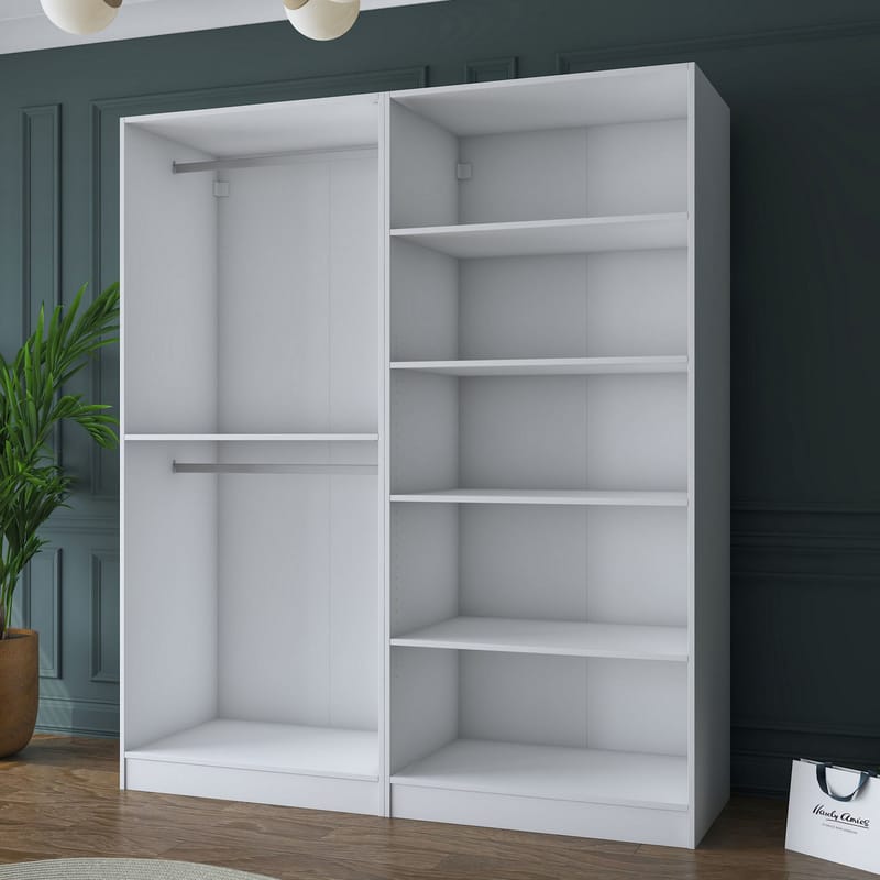 Klesskap Wallxpert Mira Shelf BJ156 (180 x 210 x 57,5 cm) Hvit - Hvit - Oppbevaring - Klesoppbevaring - Garderober & garderobesystem - Garderobeskap & klesskap