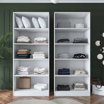 Klesskap Wallxpert Mira Shelf BJ165 (180 x 210 x 57,5 cm) Hvit - Hvit - Oppbevaring - Klesoppbevaring - Garderober & garderobesystem - Garderobeskap & klesskap