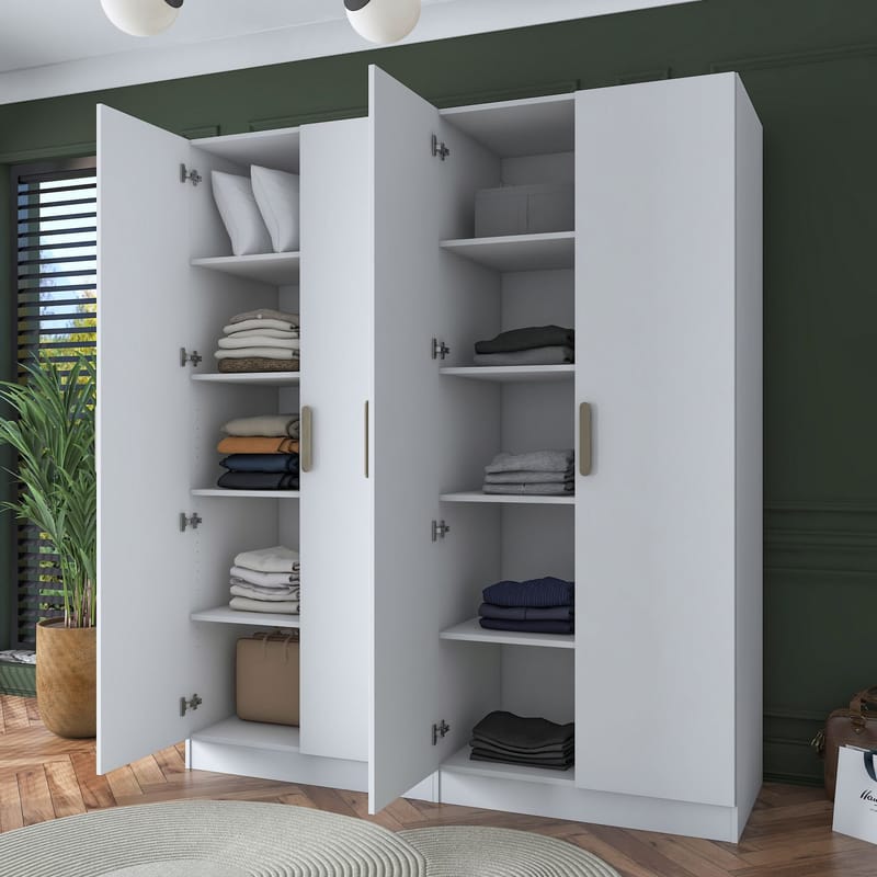Klesskap Wallxpert Mira Shelf BJ165 (180 x 210 x 57,5 cm) Hvit - Hvit - Oppbevaring - Klesoppbevaring - Garderober & garderobesystem - Garderobeskap & klesskap