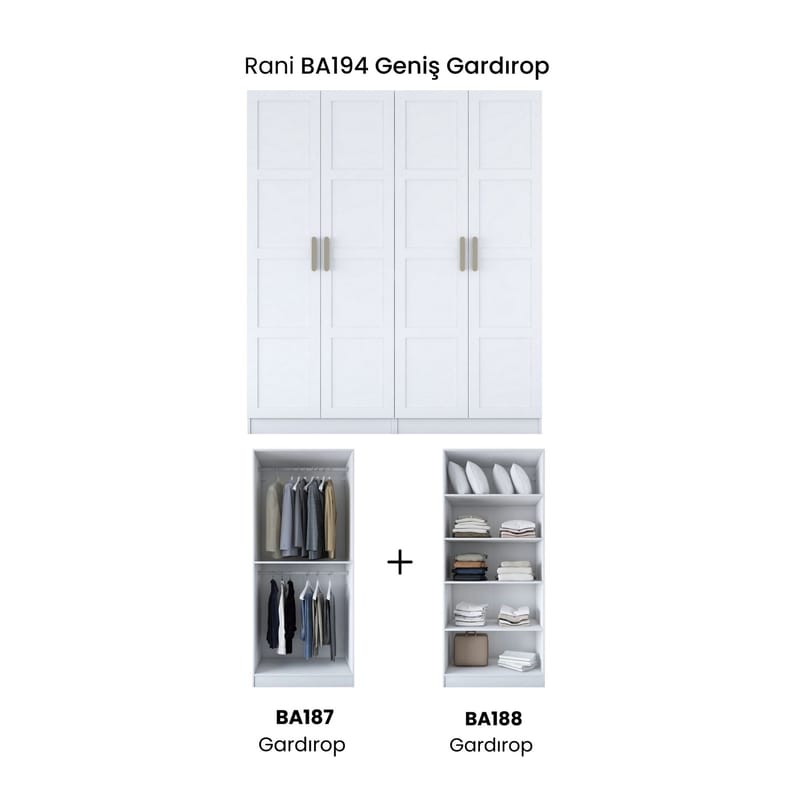 Klesskap Wallxpert Mira Shelf BJ194 (180 x 210 x 57,5 cm) Hvit - Hvit - Oppbevaring - Klesoppbevaring - Garderober & garderobesystem - Garderobeskap & klesskap