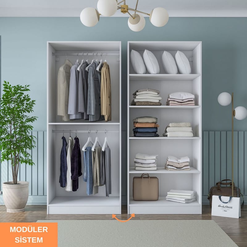 Klesskap Wallxpert Mira Shelf BJ194 (180 x 210 x 57,5 cm) Hvit - Hvit - Oppbevaring - Klesoppbevaring - Garderober & garderobesystem - Garderobeskap & klesskap