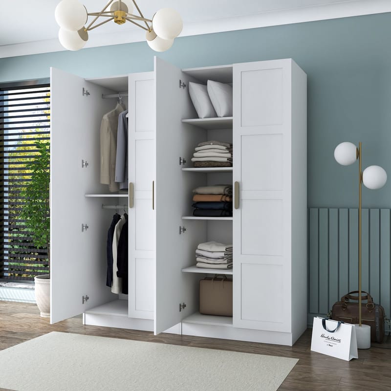 Klesskap Wallxpert Mira Shelf BJ194 (180 x 210 x 57,5 cm) Hvit - Hvit - Oppbevaring - Klesoppbevaring - Garderober & garderobesystem - Garderobeskap & klesskap