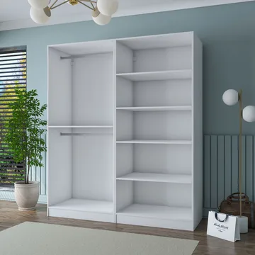 Klesskap Wallxpert Mira Shelf BJ194 (180 x 210 x 57,5 cm) Hvit - Hvit - Oppbevaring - Klesoppbevaring - Garderober & garderobesystem - Garderobeskap & klesskap