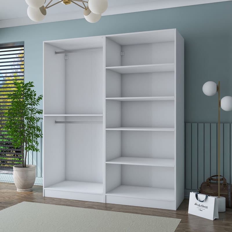 Klesskap Wallxpert Mira Shelf BJ194 (180 x 210 x 57,5 cm) Hvit - Hvit - Oppbevaring - Klesoppbevaring - Garderober & garderobesystem - Garderobeskap & klesskap