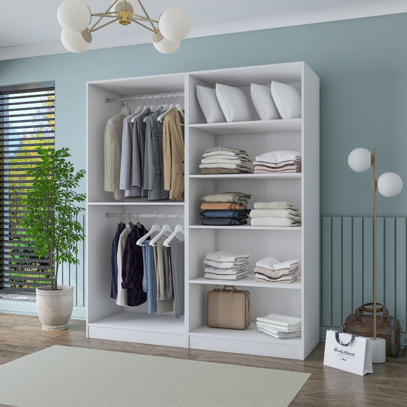 Klesskap Wallxpert Mira Shelf BJ194 (180 x 210 x 57,5 cm) Hvit - Hvit - Oppbevaring - Klesoppbevaring - Garderober & garderobesystem - Garderobeskap & klesskap