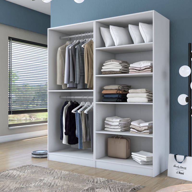 Klesskap Wallxpert Mira Shelf BJ208 (180 x 210 x 57,5 cm) hvit - Hvit - Oppbevaring - Klesoppbevaring - Garderober & garderobesystem - Garderobeskap & klesskap