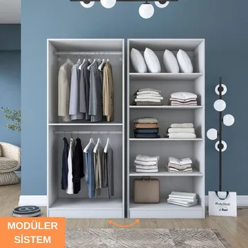 Klesskap Wallxpert Mira Shelf BJ208 (180 x 210 x 57,5 cm) hvit - Hvit - Oppbevaring - Klesoppbevaring - Garderober & garderobesystem - Garderobeskap & klesskap
