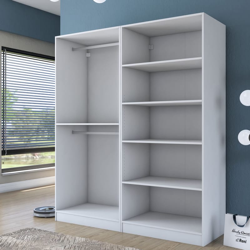 Klesskap Wallxpert Mira Shelf BJ208 (180 x 210 x 57,5 cm) hvit - Hvit - Oppbevaring - Klesoppbevaring - Garderober & garderobesystem - Garderobeskap & klesskap
