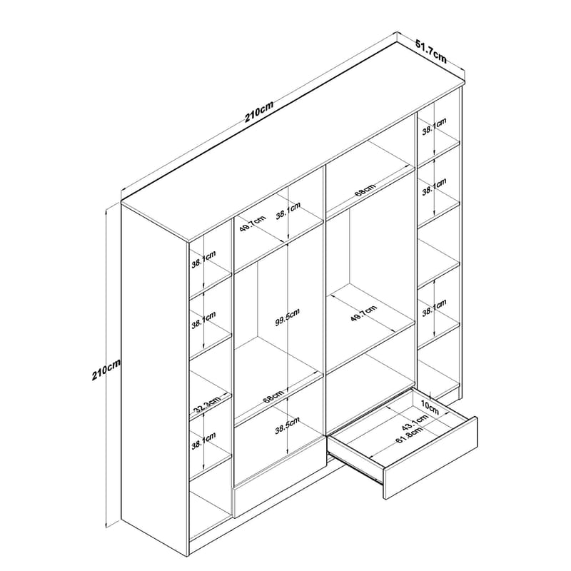 Klesskap Wallxpert Nyra (210 x 210 x 51,7 cm) hvit - Hvit - Oppbevaring - Klesoppbevaring - Garderober & garderobesystem - Garderobeskap & klesskap
