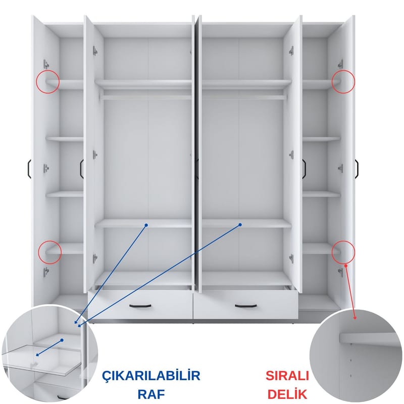 Klesskap Wallxpert Nyra (210 x 210 x 51,7 cm) hvit - Hvit - Oppbevaring - Klesoppbevaring - Garderober & garderobesystem - Garderobeskap & klesskap