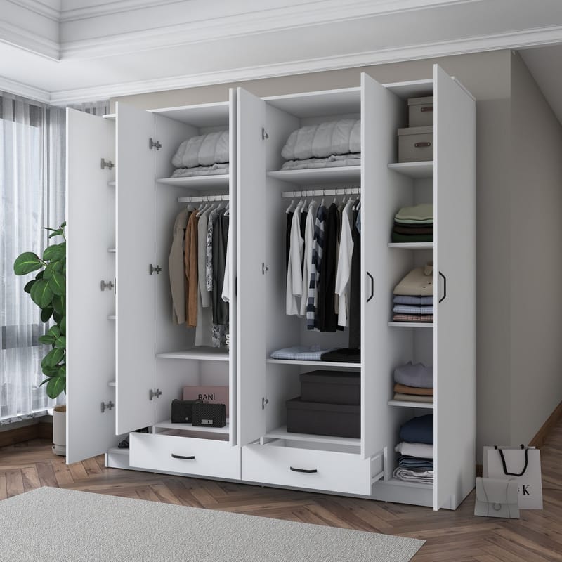 Klesskap Wallxpert Nyra (210 x 210 x 51,7 cm) hvit - Hvit - Oppbevaring - Klesoppbevaring - Garderober & garderobesystem - Garderobeskap & klesskap