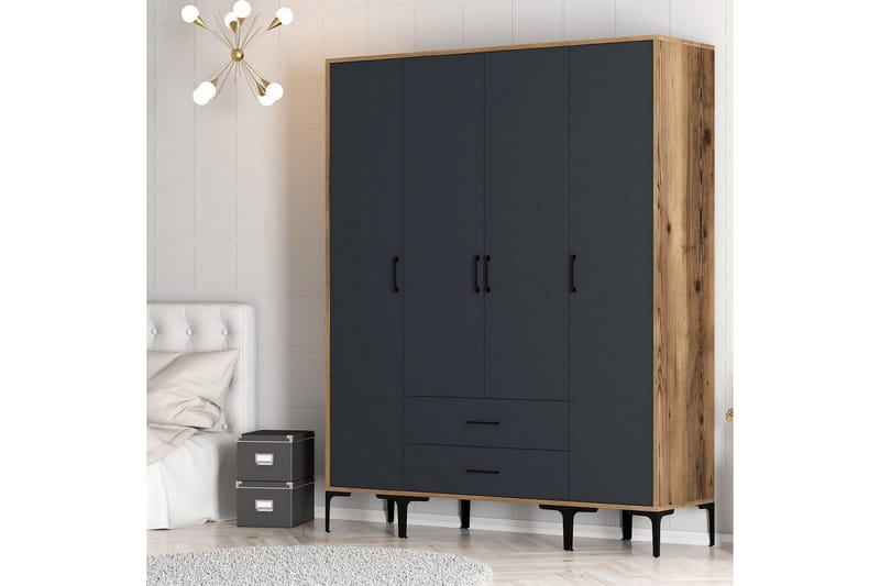 Kumsal Garderobe 160 cm - Antrasitt - Oppbevaring - Klesoppbevaring - Garderober & garderobesystem
