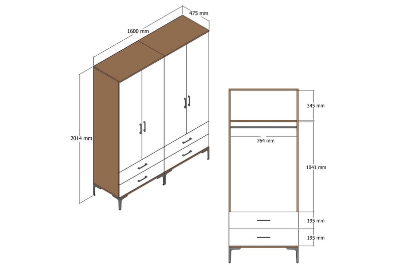 Kumsal Garderobe 160 cm - Cream - Oppbevaring - Klesoppbevaring - Garderober & garderobesystem