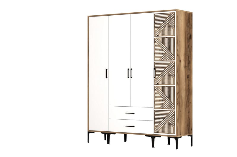 Kumsal Garderobe 160 cm - Hvit/Brun - Oppbevaring - Klesoppbevaring - Garderober & garderobesystem