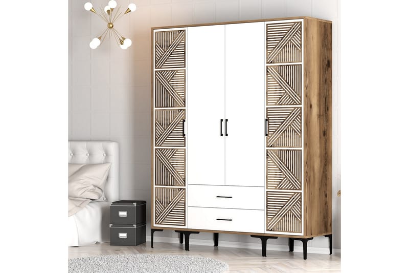 Kumsal Garderobe 160 cm - Hvit/Brun - Oppbevaring - Klesoppbevaring - Garderober & garderobesystem