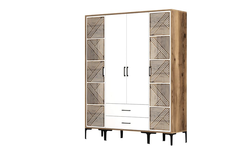 Kumsal Garderobe 160 cm - Hvit/Brun - Oppbevaring - Klesoppbevaring - Garderober & garderobesystem