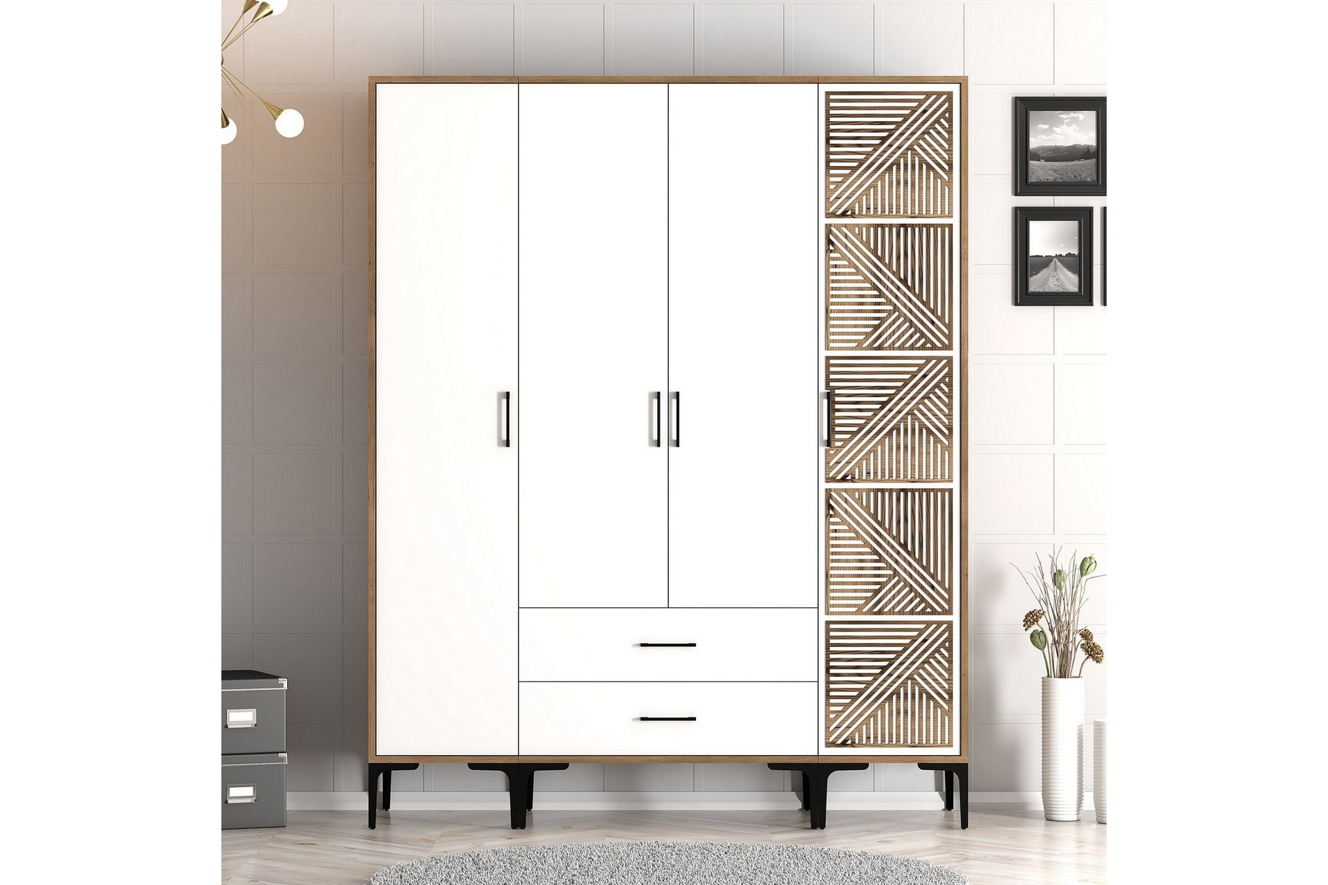 Kumsal Garderobe 160 cm - Hvit/Brun - Oppbevaring - Klesoppbevaring - Garderober & garderobesystem